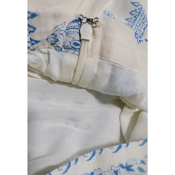 Ba&sh Lady Skirt Women Sz M Londer Midi Ecru Blue Folklore Block Print Bash EUC - Picture 8 of 15